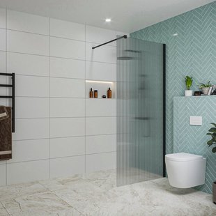 Fortifura Galeria inloopdouche - 90x200cm - ribbelglas - wandarm - mat zwart SW797951/SW797905