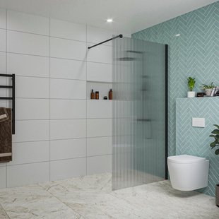 Fortifura Galeria inloopdouche - 100x200cm - ribbelglas - wandarm - mat zwart SW797955/SW797905