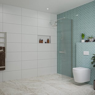 Fortifura Galeria inloopdouche - 50x200cm - ribbelglas - wandarm - Geborsteld RVS PVD (RVS) SW797947/SW797908