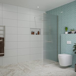 Fortifura Galeria inloopdouche - 80x200cm - ribbelglas - wandarm - Geborsteld RVS PVD (RVS) SW797952/SW797908