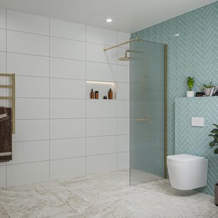 Fortifura Galeria inloopdouche - 70x200cm - ribbelglas - wandarm - Geborsteld Messing PVD (Goud) SW797949/SW797910