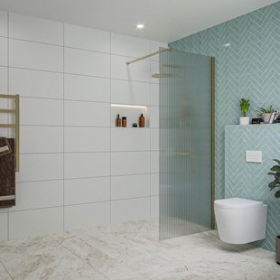 Fortifura Galeria inloopdouche - 80x200cm - ribbelglas - wandarm - Geborsteld Messing PVD (Goud) SW797952/SW797910