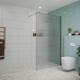 Fortifura Galeria inloopdouche - 120x200cm - ribbelglas - wandarm - Geborsteld Messing PVD (Goud) SW797953/SW797910