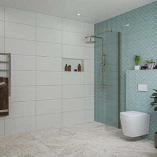 Fortifura Galeria inloopdouche - 40x200cm - ribbelglas - wandarm - Geborsteld Gunmetal PVD SW797948/SW797907