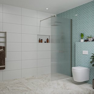 Fortifura Galeria inloopdouche - 90x200cm - ribbelglas - wandarm - Geborsteld Gunmetal PVD SW797951/SW797907