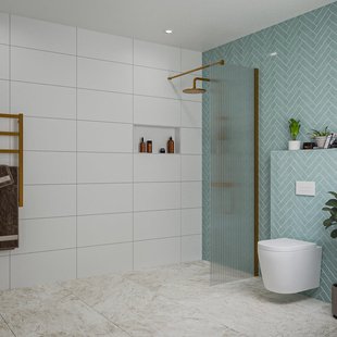 Fortifura Galeria inloopdouche - 60x200cm - ribbelglas - wandarm - Geborsteld koper PVD (Koper) SW797950/SW876702