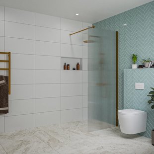 Fortifura Galeria inloopdouche - 80x200cm - ribbelglas - wandarm - Geborsteld koper PVD (Koper) SW797952/SW876702