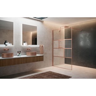 Novellini H art Inloopdouche - 100x200cm - Ribbelglas linea 2 - brushed red gold (koper) harthc100-93r