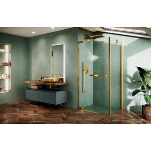 Novellini N180 G Draaideur i.c.m. zijwand FG88-89,5x200 cm Brushed Red Gold Helder Glas n180g90-1r