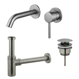 Fortifura Calvi Slim Wastafelkraanset - inbouw wastafelkraan - klikwaste plug - design sifon - Geborsteld RVS PVD (RVS) SW377860/SW696201/SW696212
