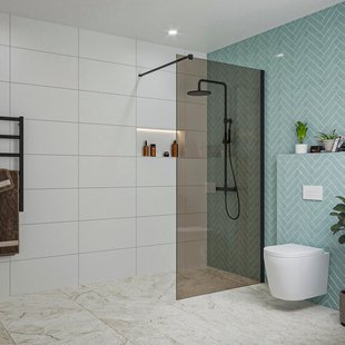 Fortifura Galeria inloopdouche - 100x200cm - rookglas - wandarm - mat zwart SW797940/SW797905