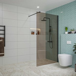 Fortifura Galeria inloopdouche - 120x200cm - rookglas - wandarm - mat zwart SW797944/SW797905