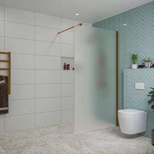 Fortifura Galeria inloopdouche - 110x200cm - mat glas - wandarm - Geborsteld koper PVD (Koper) SW915251/SW876702