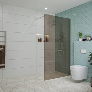 Fortifura Galeria inloopdouche - 110x200cm - rookglas - wandarm - Geborsteld RVS PVD (RVS) SW915252/SW797908