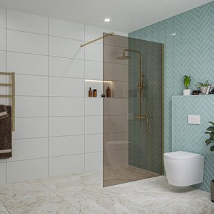 Fortifura Galeria inloopdouche - 110x200cm - rookglas - wandarm - Geborsteld Messing PVD (Goud) SW915252/SW797910