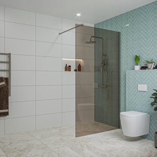 Fortifura Galeria inloopdouche - 110x200cm - rookglas - wandarm - Geborsteld Gunmetal PVD SW915252/SW797907