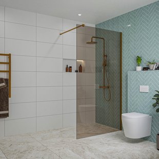 Fortifura Galeria inloopdouche - 110x200cm - rookglas - wandarm - Geborsteld koper PVD (Koper) SW915252/SW876702