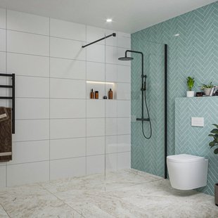 Fortifura Galeria inloopdouche - 110x200cm - helder glas - wandarm - mat zwart SW915250/SW797905