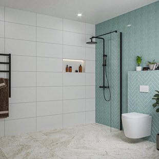 Fortifura Galeria inloopdouche - 30x200cm - helder glas - wandarm - mat zwart SW797909/SW797905