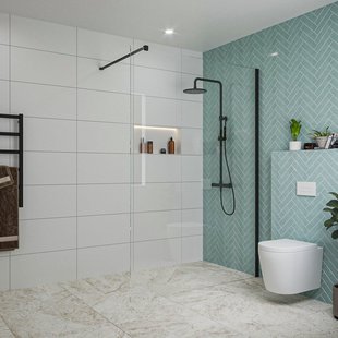 Fortifura Galeria inloopdouche - 140x200cm - helder glas - wandarm - mat zwart SW797916/SW797905