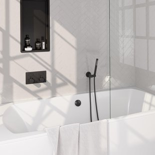 BRAUER Black Edition thermostatische inbouw badkraan - drukknoppen SET 03 - badvulcombinatie - staaf handdouche - doucheslang - wandaansluitbocht - zwart mat 5-S-208