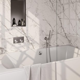 BRAUER Brushed Carving thermostatische inbouw badkraan - drukknoppen SET 03 - badvulcombinatie - staaf handdouche - doucheslang - wandaansluitbocht - RVS geborsteld PVD 5-NG-212