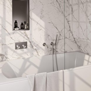 BRAUER Brushed Edition thermostatische inbouw badkraan - drukknoppen SET 03 - uitloop - staaf handdouche - doucheslang - wandaansluitbocht - RVS geborsteld PVD 5-NG-210