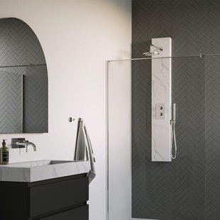 BRAUER Chrome Edition thermostatisch douchepaneel - 2 functies - calacatta gold SET 01 - 20cm hoofddouche - gebogen muurarm - staaf handdouche - wandaansluitbocht - doucheslang - chroom 5-CE-154