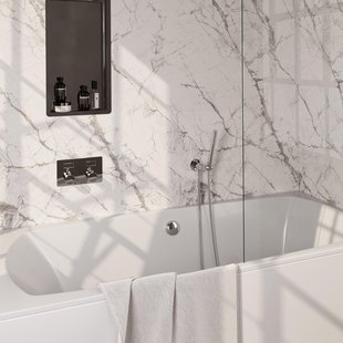 BRAUER Chrome Edition thermostatische inbouw badkraan - drukknoppen SET 03 - badvulcombinatie - staaf handdouche - doucheslang - wandaansluitbocht - chroom 5-CE-208