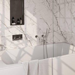 BRAUER Chrome Edition thermostatische inbouw badkraan - drukknoppen SET 03 - uitloop - staaf handdouche - doucheslang - wandaansluitbocht - chroom 5-CE-210