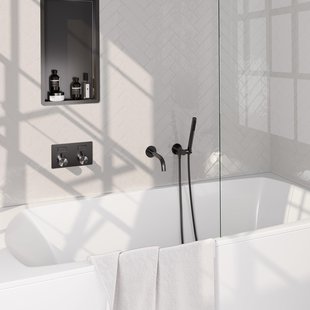 BRAUER gunmetal Edition thermostatische inbouw badkraan - drukknoppen SET 03 - uitloop - staaf handdouche - doucheslang - wandaansluitbocht - gunmetal geborsteld PVD 5-GM-210