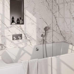 BRAUER Brushed Carving thermostatische inbouw badkraan - drukknoppen SET 04 - badvulcombinatie - 3 standen handdouche - doucheslang - wandaansluitbocht - RVS geborsteld PVD 5-NG-213