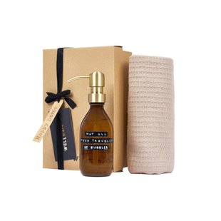 Wellmark giftset - handzeep 250ml - theedoek 50x70cm beige 8720938454226