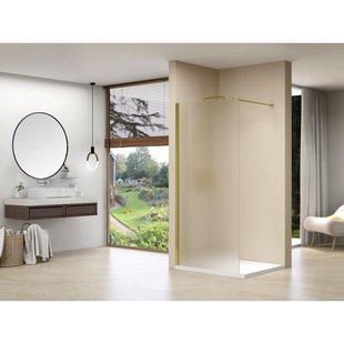 Van Rijn Products ST01 Vaste wand - 118x200cm - gesatineerd glas - dikte 8mm - muurprofiel - stabilisatiestang - messing ST01MM120PRGS