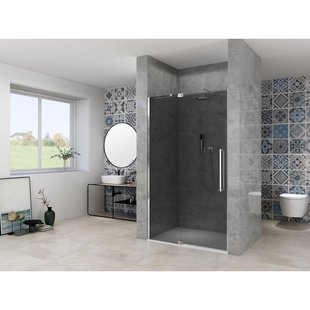 Van Rijn Products ST08 Nis Draaideur - 130x200cm - grijs rookglas - dikte 8mm - 2 delig - muurprofiel - stabilisatiestang - Chroom ST08300130GRCH