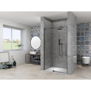 Van Rijn Products ST08 Nis Draaideur - 120x200cm - helder glas - dikte 8mm - 2 delig - muurprofiel - stabilisatiestang - Zwart ST08300120HEZW