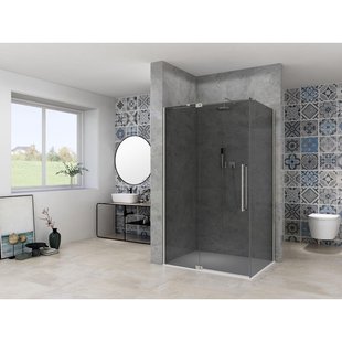 Van Rijn Products ST08 Nis Draaideur - 90x200cm - grijs rookglas - dikte 8mm - 2 delig - muurprofiel - stabilisatiestang - RVS ST0830090GRBN