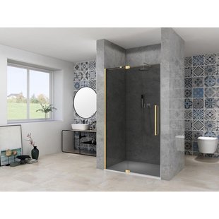 Van Rijn Products ST08 Nis draaideur - 90x200cm - grijs rookglas - dikte 8mm - 2 delig - muurprofiel - stabilisatiestang - Messing ST0830090GRSB