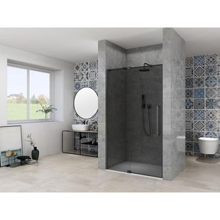 Van Rijn Products ST08 Nis Draaideur - 120x200cm - grijs rookglas - dikte 8mm - 2 delig - muurprofiel - stabilisatiestang - Zwart ST08300120GRZW