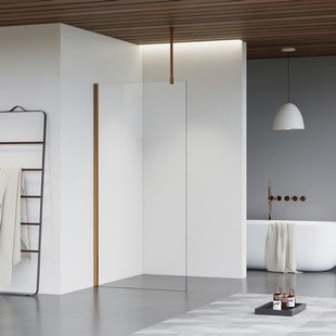 Fortifura Galeria inloopdouche - 120x200cm - helder glas - plafondarm - Geborsteld koper PVD (Koper) SW797917/SW876702/SW876705