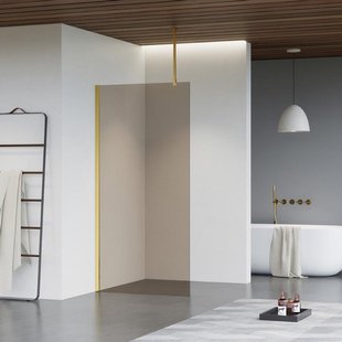 Fortifura Galeria inloopdouche - 120x200cm - rookglas - plafondarm - Geborsteld Messing PVD (Goud) SW797944/SW797910/SW804543