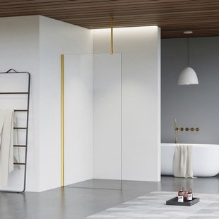 Fortifura Galeria inloopdouche - 180x200cm - helder glas - plafondarm - Geborsteld Messing PVD (Goud) SW797920/SW797910/SW804543