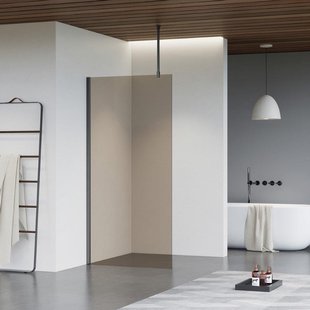 Fortifura Galeria inloopdouche - 180x200cm - rookglas - plafondarm - Geborsteld Gunmetal PVD SW797943/SW797907/SW804545