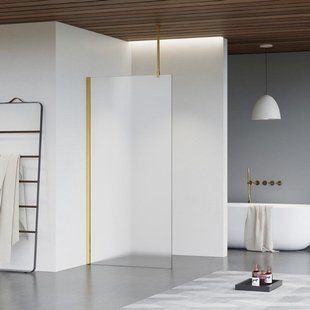Fortifura Galeria inloopdouche - 30x200cm - mat glas - plafondarm - Geborsteld Messing PVD (Goud) SW797931/SW797910/SW804543