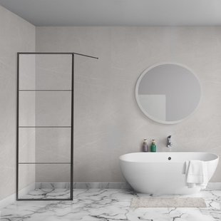 Aqua Vista Triple Zijwand - 90x200 cm - incl. wandbeugel - helder glas - mat zwart R-BE-2120-90-FFF