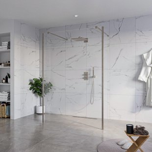 Fortifura Galeria Vrijstaande Inloopdouche - 140x200cm - Helder - antikalk - 8mm veiligheidsglas - 2 zijwanden 30cm - wandsteunen en hoekprofielen - Geborsteld Gunmetal PVD SW927771 2x/SW797916/SW797909 2x/SW798732 2x