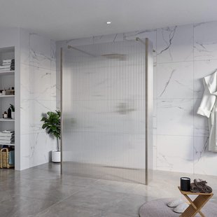 Fortifura Galeria Vrijstaande Inloopdouche - 140x200cm - Helder geribbeld - antikalk - 8mm veiligheidsglas - 2 zijwanden 30cm - wandsteunen en hoekprofielen - Geborsteld Gunmetal PVD SW927771 2x/SW797954/SW797945 2x/SW798732 2x