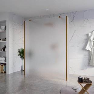 Fortifura Galeria Vrijstaande Inloopdouche - 160x200cm - Glas mat - antikalk - 8mm veiligheidsglas - 2 zijwanden 30cm - wandsteunen en hoekprofielen - Geborsteld koper PVD (Koper) SW927772 2x/SW797932/SW797931 2x/SW876703 2x