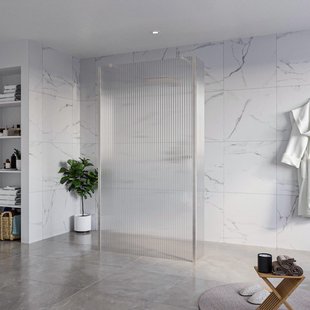 Fortifura Galeria Vrijstaande Inloopdouche - 110x200cm - Helder geribbeld - antikalk - 8mm veiligheidsglas - 2 zijwanden 40cm - wandsteunen en hoekprofielen - Geborsteld RVS PVD (RVS) SW927769 2x/SW915253/SW797948 2x/SW798730 2x