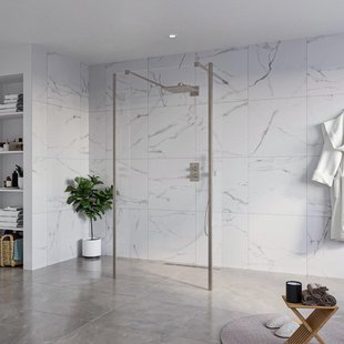 Fortifura Galeria Vrijstaande Inloopdouche - 100x200cm - Helder - antikalk - 8mm veiligheidsglas - 2 zijwanden 30cm - wandsteunen en hoekprofielen - Geborsteld Gunmetal PVD SW927771 2x/SW797915/SW797909 2x/SW798732 2x